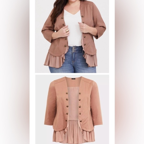 Torrid Tan Twill Georgette Peplum Jacket - Picture 3 of 12